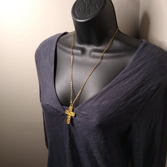 Vintage Metal Decorative Cross Necklace 23 Inches - Picture 5 of 14